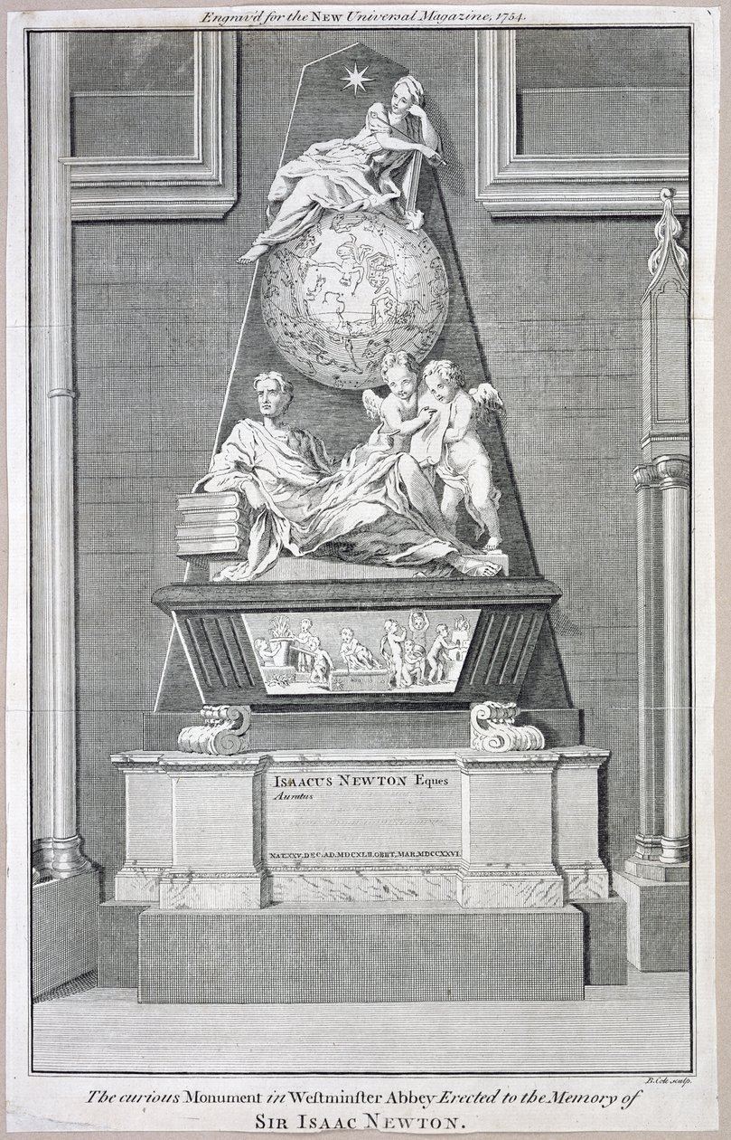 El curioso Monumento en la Abadía de Westminster erigido en memoria de Sir Isaac Newton, 1754 de B. Cole