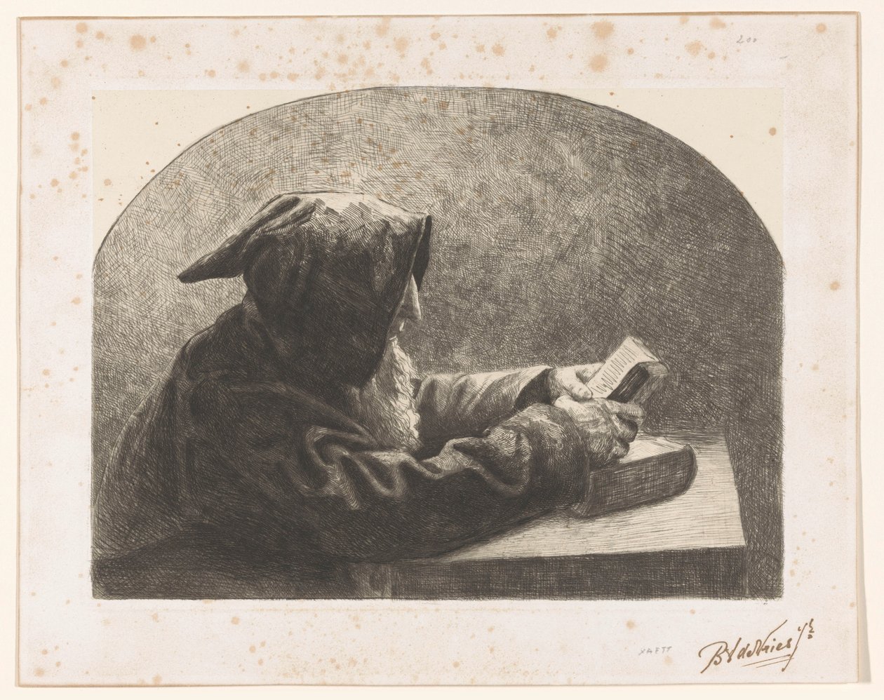 Monje lector de B.J. de Vries jr. (signed by artist)