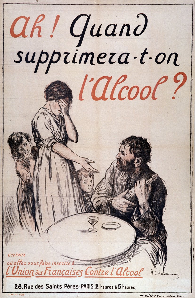 Alcoholismo: “¿Cuándo se eliminará el alcohol?” c. 1910 (litografía) de B. Chavannaz
