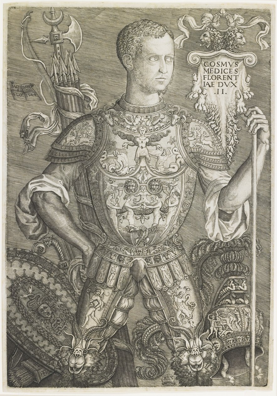 Cosmo I de Medici, grabado por Niccolo della Casa (fl. c. 1543-48) de Baccio (after) Bandinelli