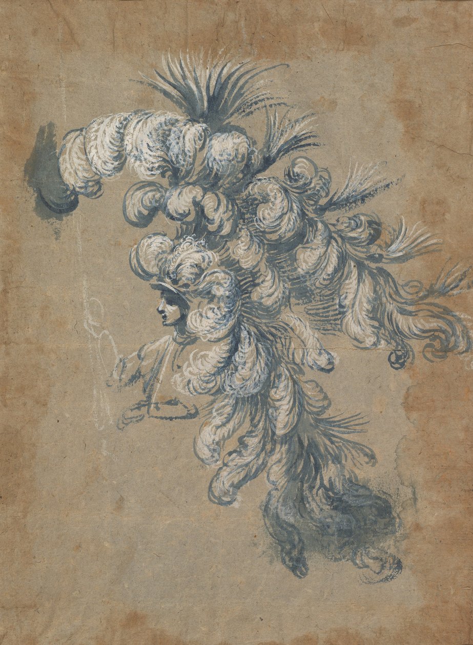 Diseño para un tocado lujoso con plumas, ca. 1620-56 de Baccio del Bianco