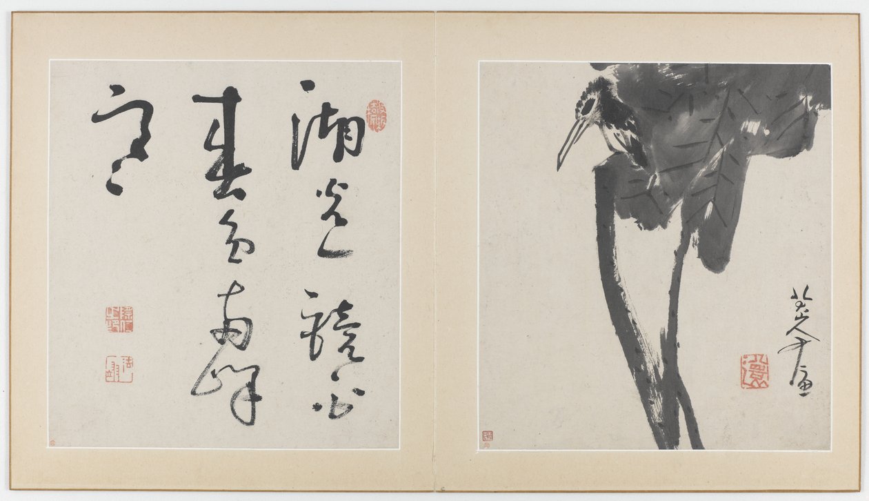 Páginas de un álbum de flores, pájaros, insectos y peces, Dinastía Qing, 1688-89 (tinta sobre papel) de Bada Shanren