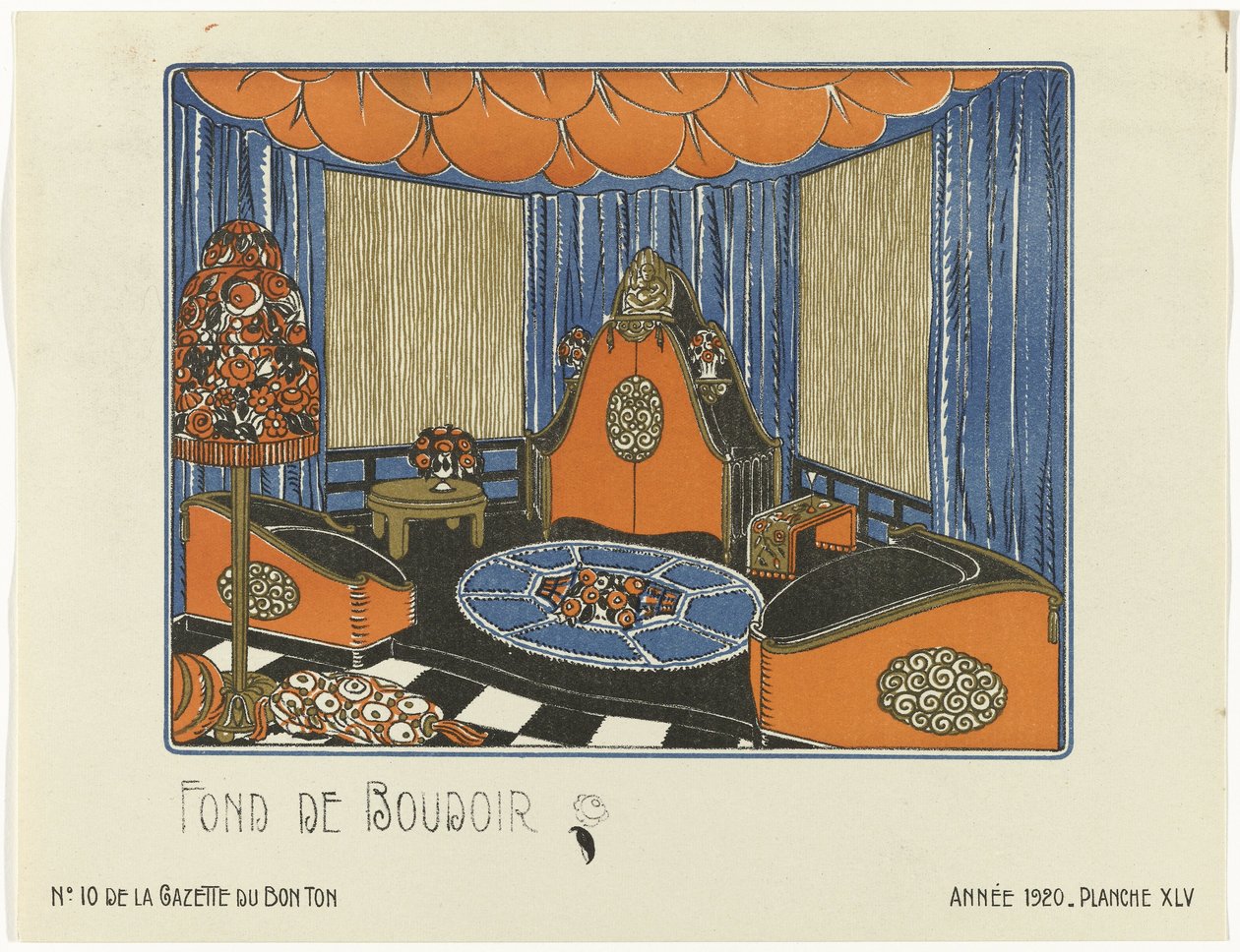 Gazette du Bon Ton, 1920 - No. 10, Pl. XLV: Fond de Boudoir (título sobre objeto) de Bagge and Huguet
