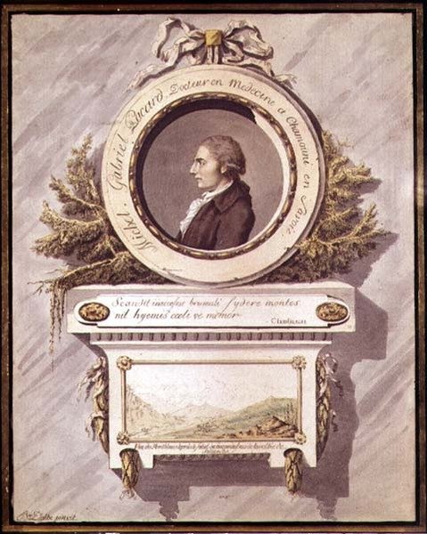 Michel Gabriel Pacard, Doctor de Chamonix, Savoie con vista del Mont Blanc desde el valle de Sallenche, siglo XVIII de Bailer Dalbe