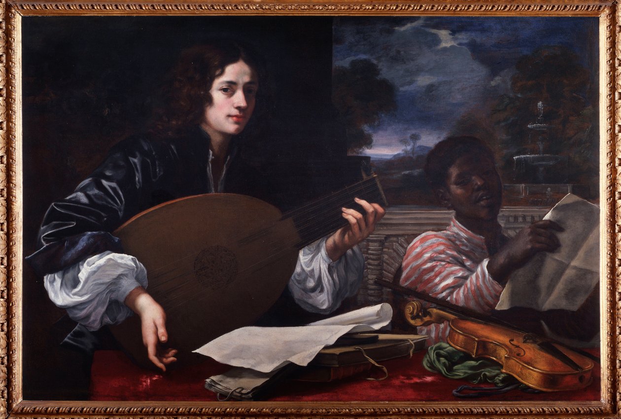 Retrato de Jugador de Laúd con Cantante Negro de Baldassare Franceschini