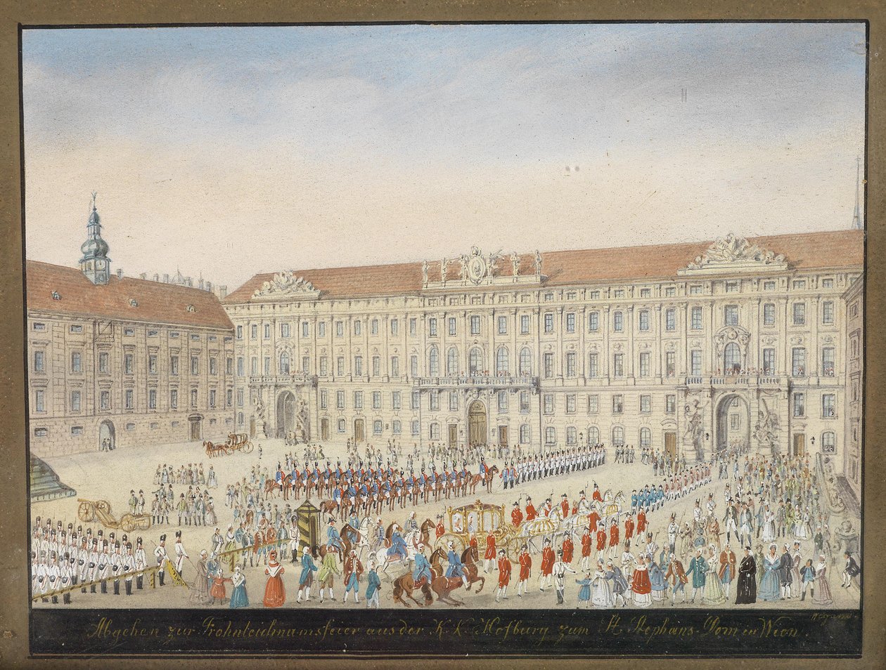 Salida para la celebración del Corpus Christi desde la Hofburg imperial hacia la Catedral de San Esteban en Viena de Balthasar Wigand