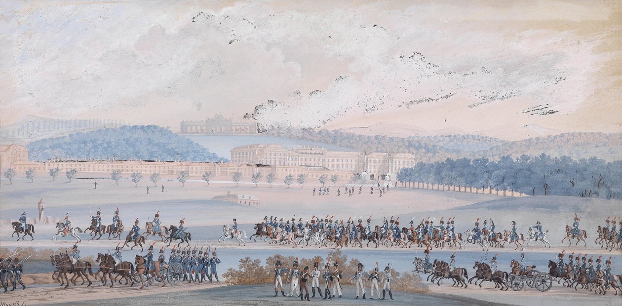Desfile del ejército imperial frente al Palacio de Schönbrunn de Balthasar Wigand