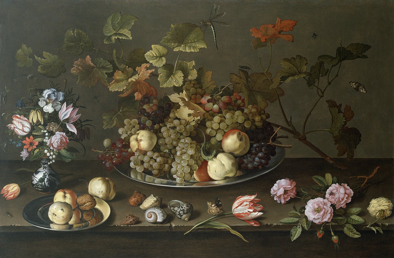 Naturaleza Muerta de Frutas, Flores y Conchas de Balthasar van der Ast