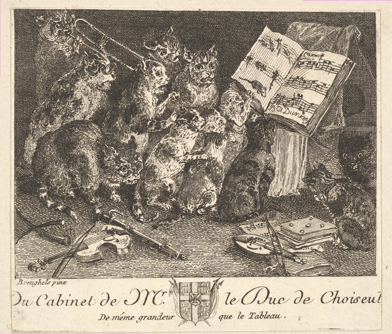 Concierto de gatos, después de la pintura en la colección del Duque de Choiseul de Balthasar Anton Dunker