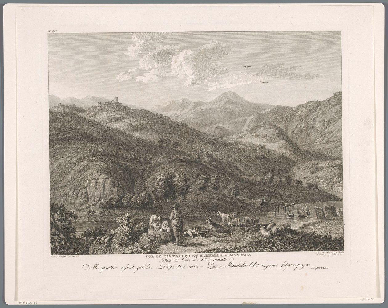Gezicht op Cantalupo Bardella en Mandela Vista de Cantalupo y Bardella anc. Mandela (título sobre objeto) Suite de VI vistas de los alrededores de Roma (...) (título de la serie) de Balthasar Anton Dunker