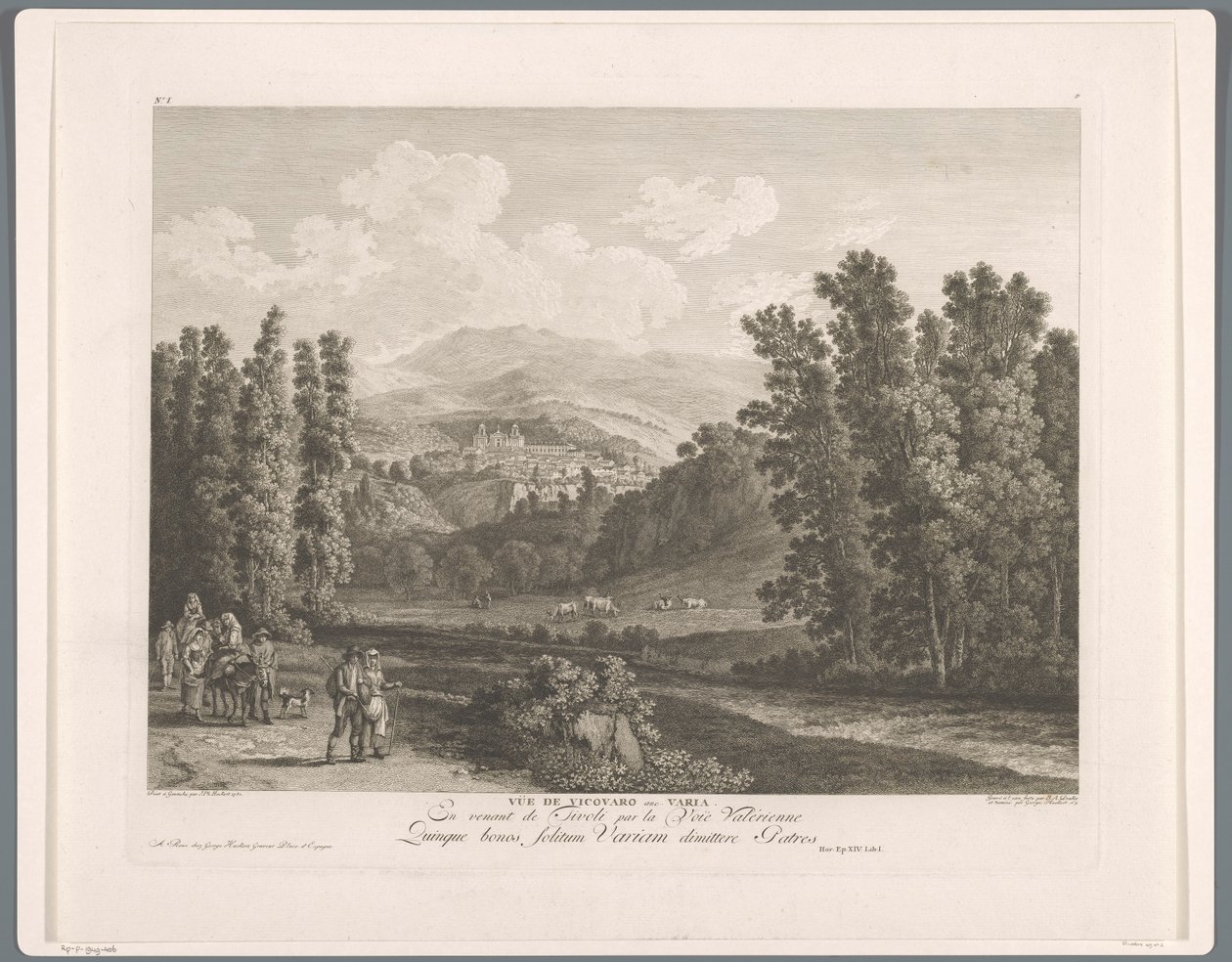 Gezicht op Vicovaro Vista de Vicovaro viejo. Varia (título en objeto) Suite de VI Vistas de los alrededores de Roma (...) (título de la serie) de Balthasar Anton Dunker