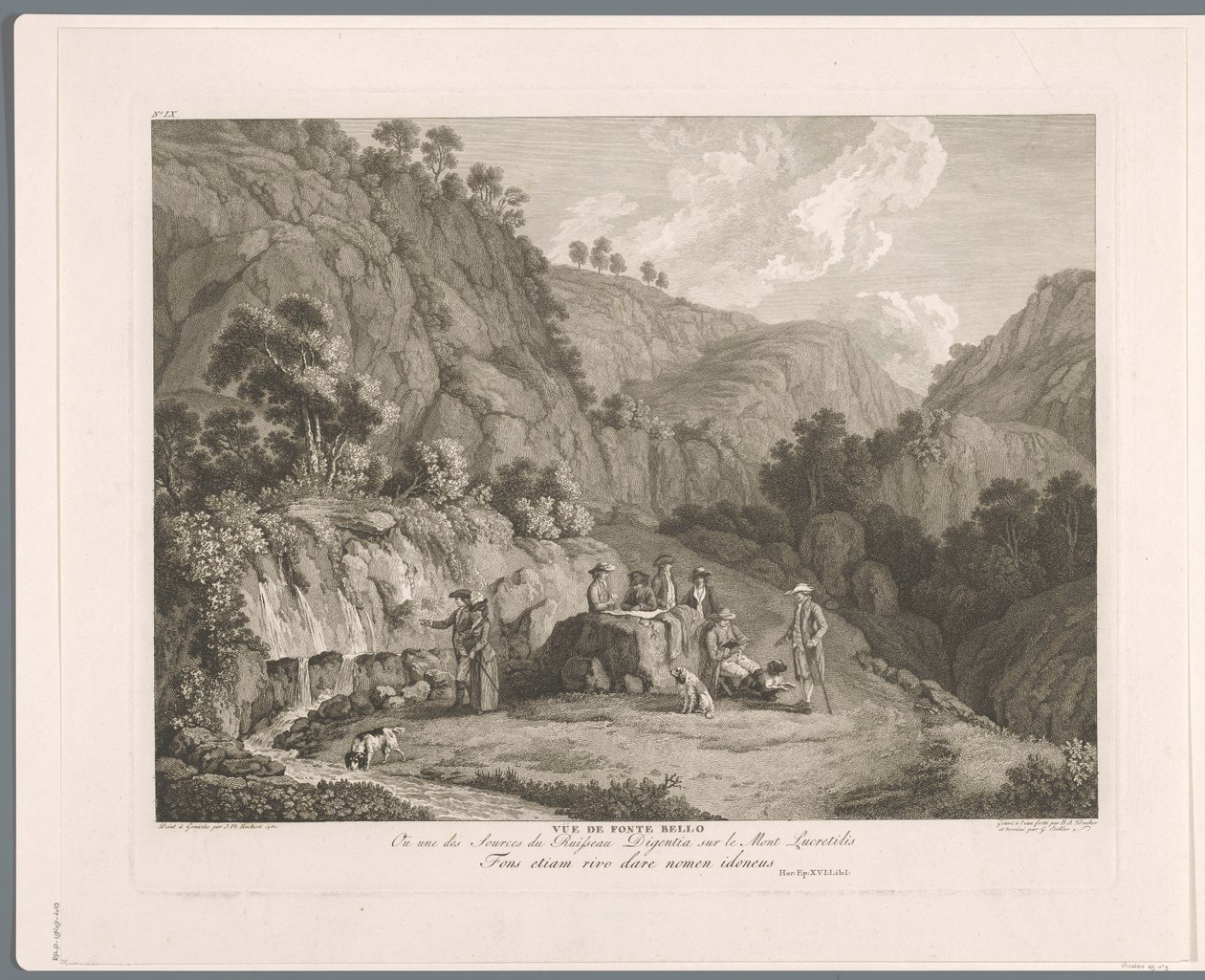 Vista de la fuente en Monti Lucretili Vüe ​​​​de fonte bello (título sobre objeto) Suite de VI vues des Environs de Rome (...) (título de la serie) de Balthasar Anton Dunker