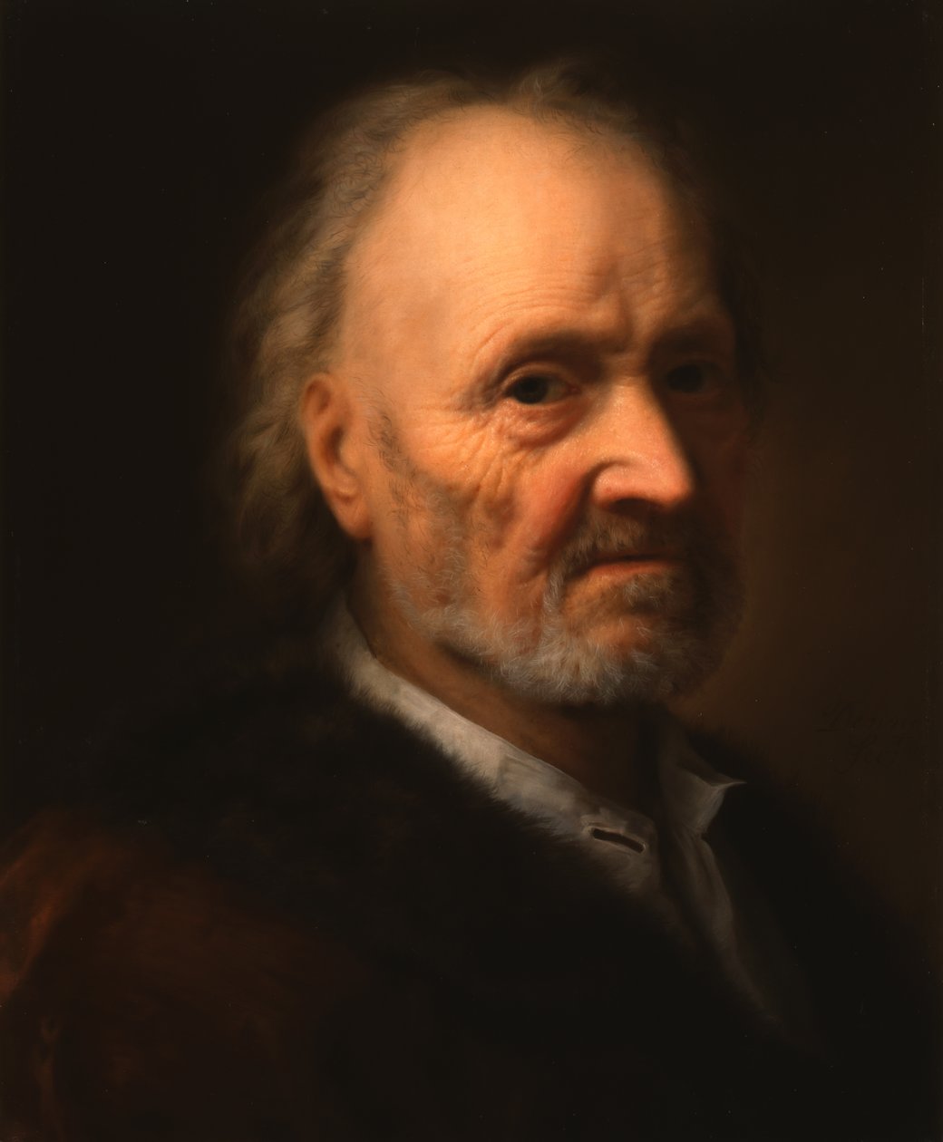 Retrato de un anciano con una falda forrada de piel de Balthasar Denner