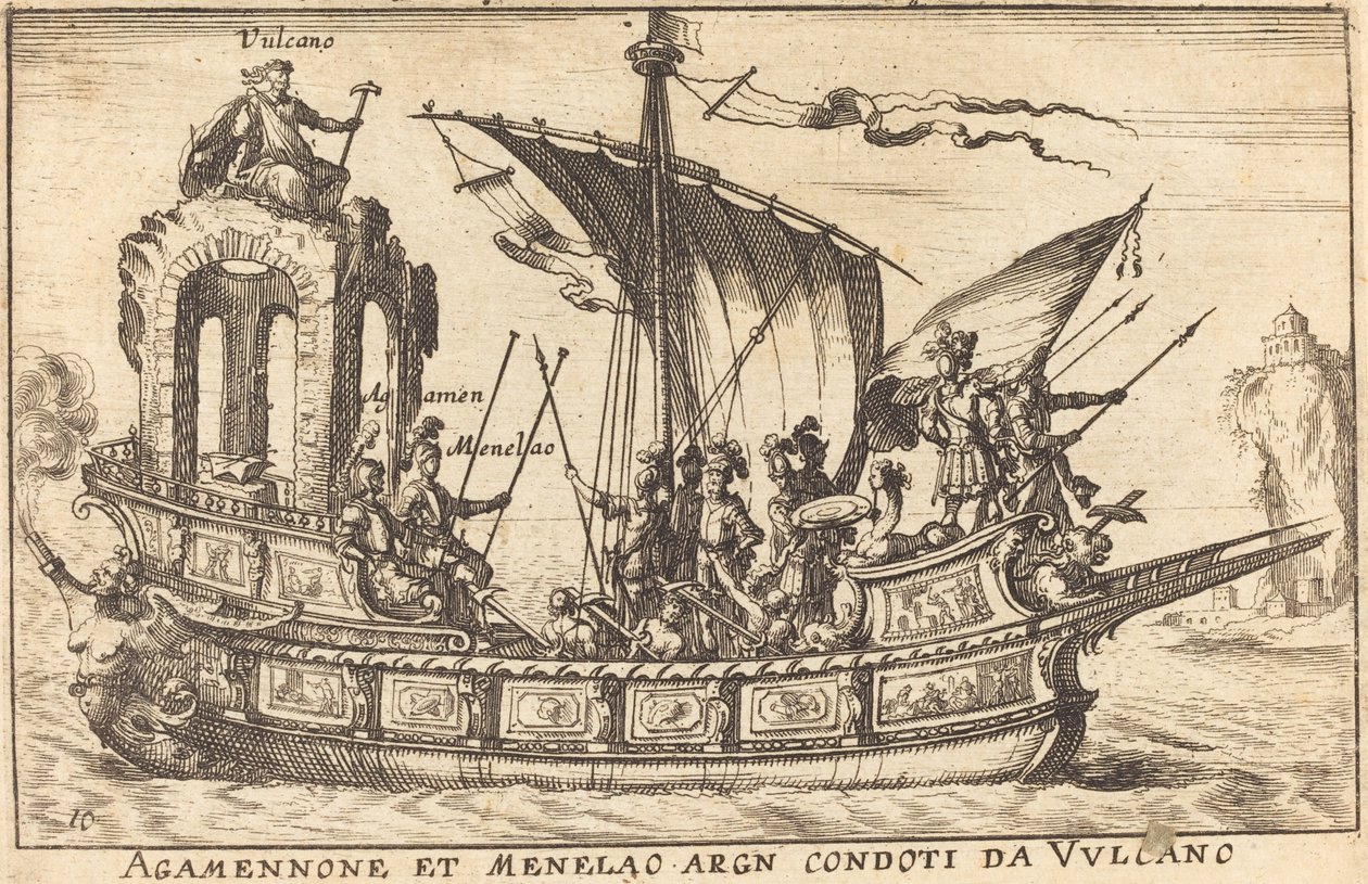 Agamenón y Menelao conducidos por Vulcano de Balthasar Moncornet after Remigio Cantagallina