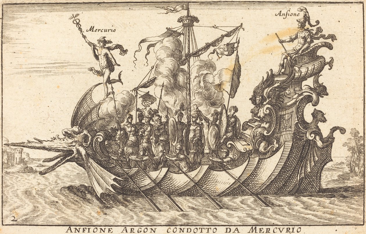 Anfione Argon conducido por Mercurio de Balthasar Moncornet after Remigio Cantagallina