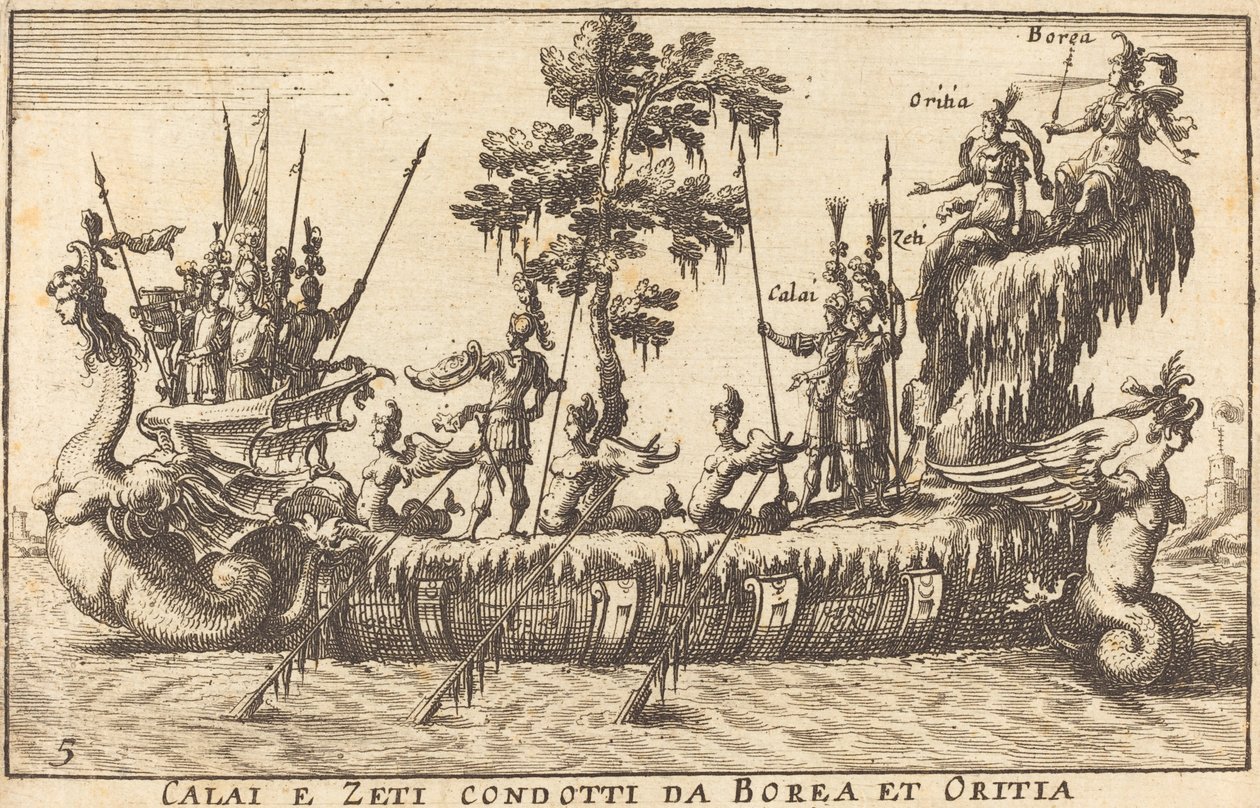 Calai y Zeti conducidos por Bóreas y Oritia de Balthasar Moncornet after Remigio Cantagallina