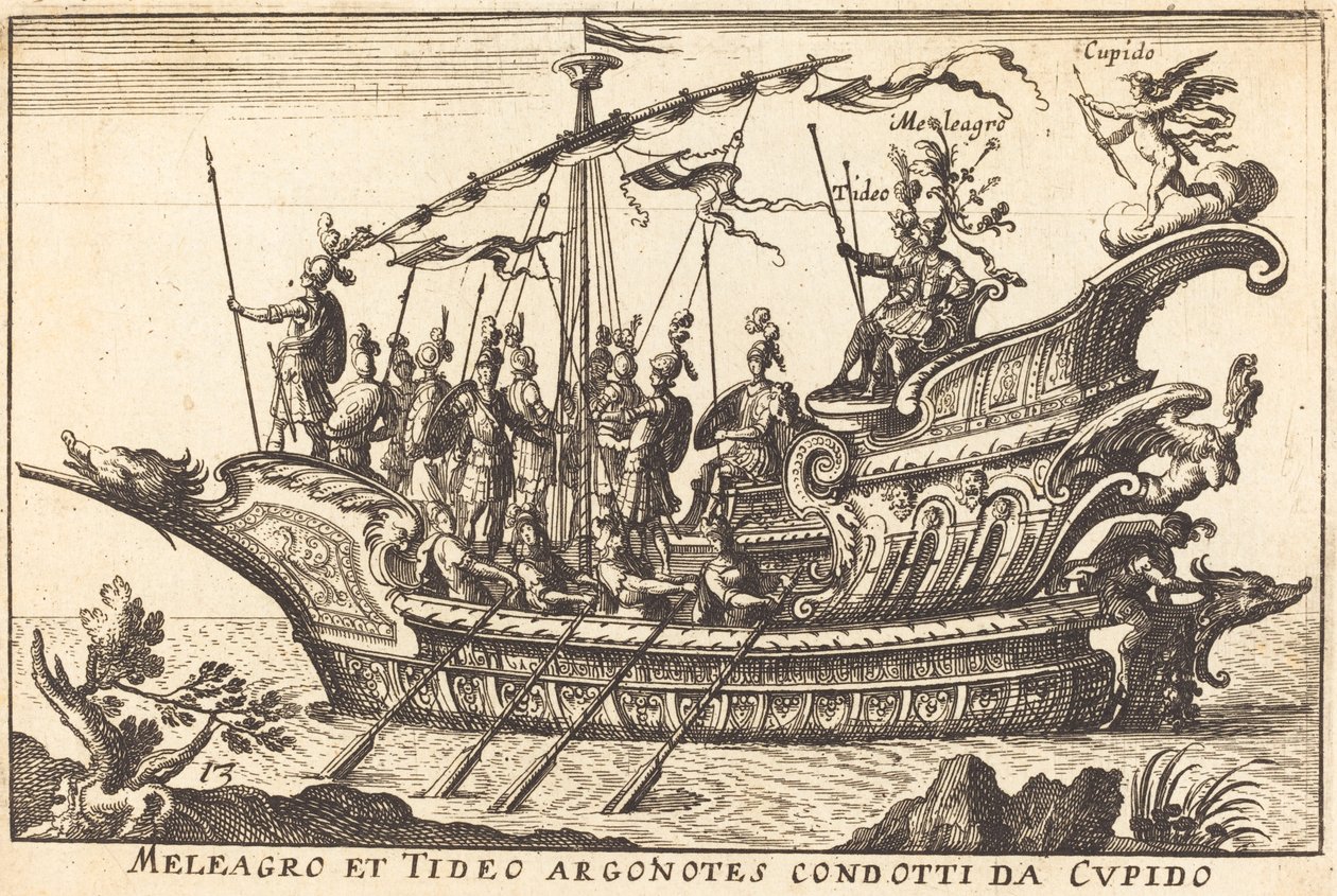 Meleagro y Tideo Argonautas conducidos por Cupido de Balthasar Moncornet after Remigio Cantagallina
