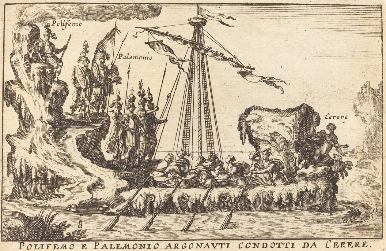 Polifemo y Palemón Argonautas conducidos por Ceres de Balthasar Moncornet after Remigio Cantagallina