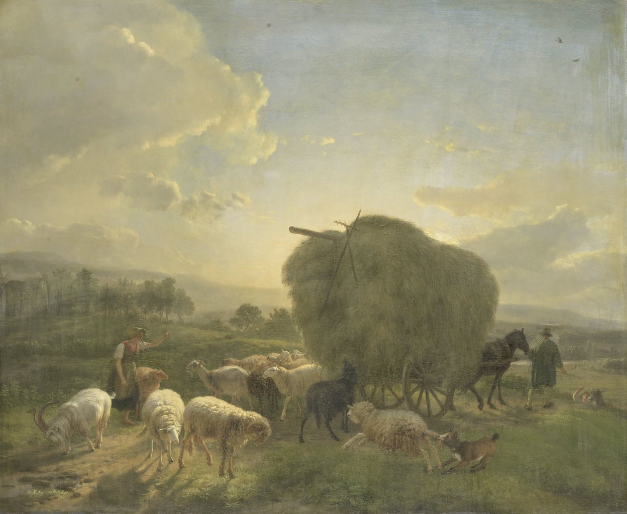 Paisaje con ovejas y un carro de heno de Balthasar Paul Ommeganck