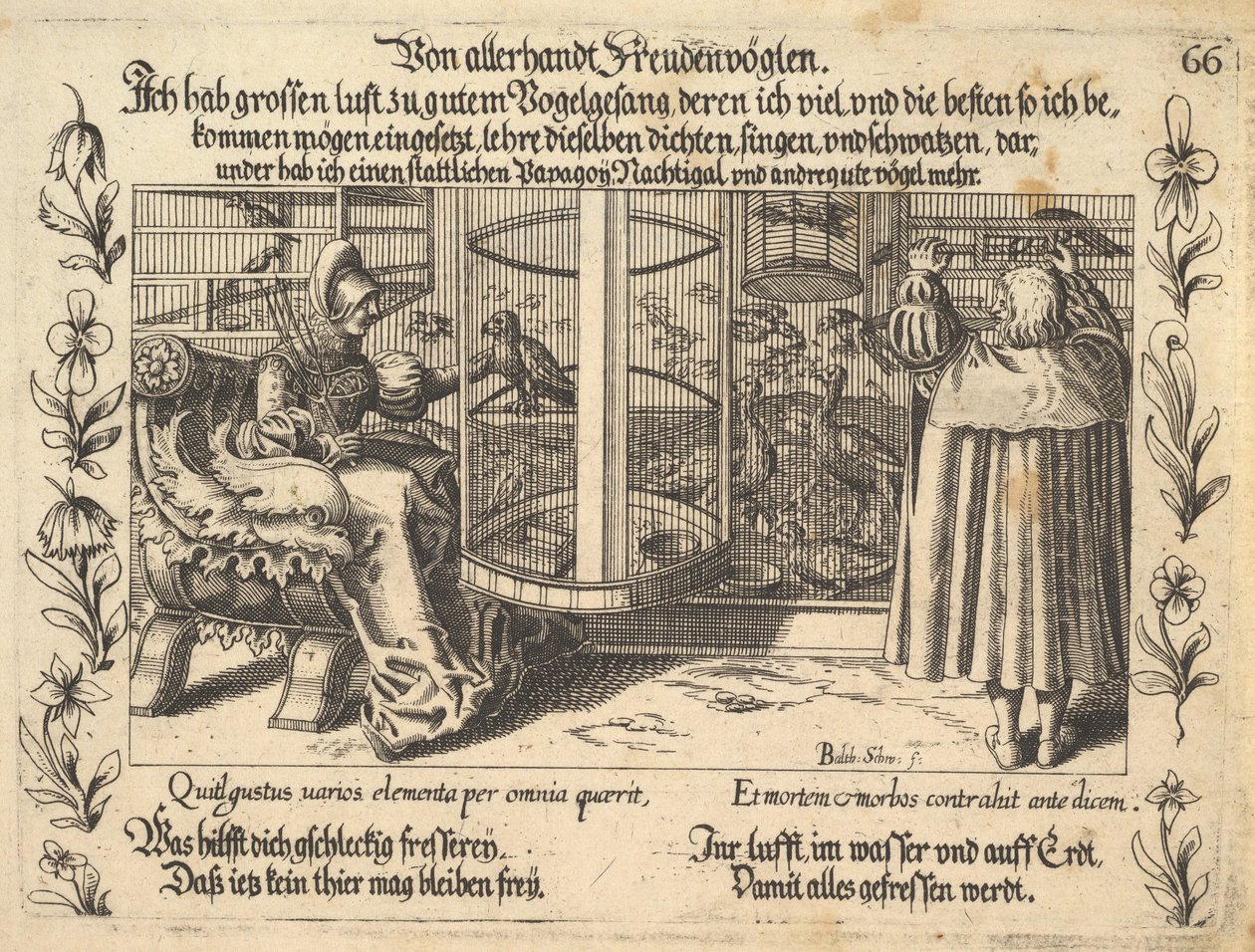 Von allerhandt Freudenvöglen, ilustración de Petrarca, Gluck und Ungluck Spiegel, figur..., 1652 de Balthasar Schwan