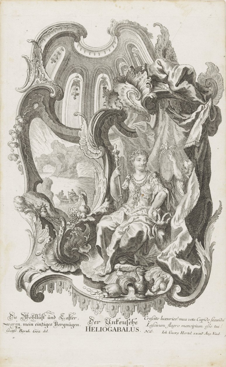 El impúdico Heliogábalo El impúdico Heliogábalo (título sobre objeto) Figuras alegóricas (título de serie) de Balthasar Sigmund Setletzky