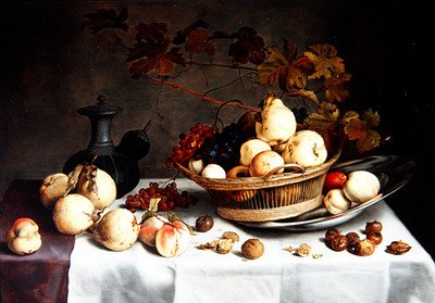 Una Naturaleza Muerta de Membrillos en una Cesta, otras Frutas y Objetos de Balthasar van der Ast