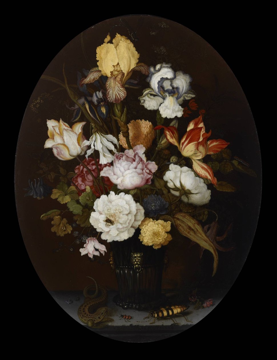 Bodegón de flores en jarrón de cristal de Balthasar van der Ast