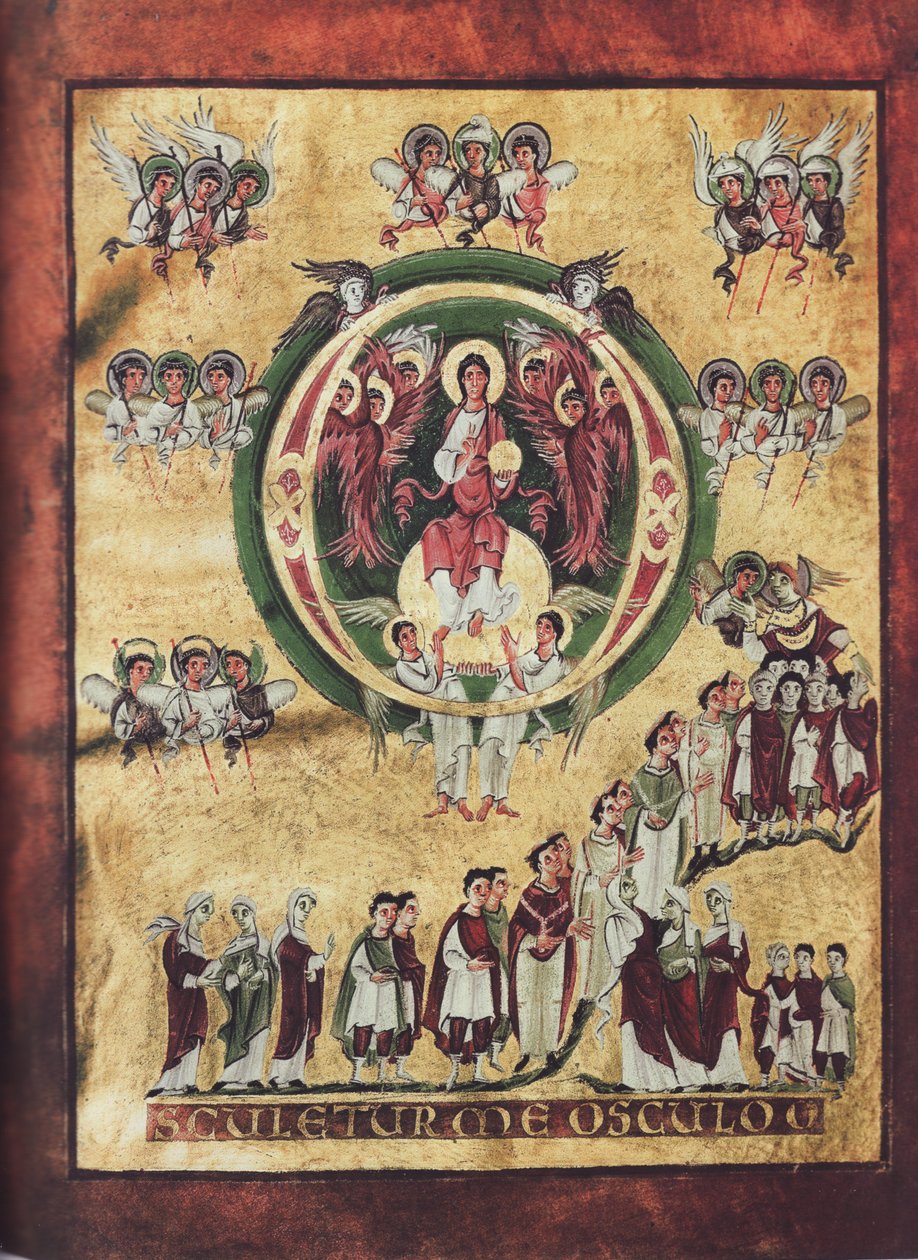 O-Inicial con Cristo y procesión de los elegidos de Bamberg State Library
