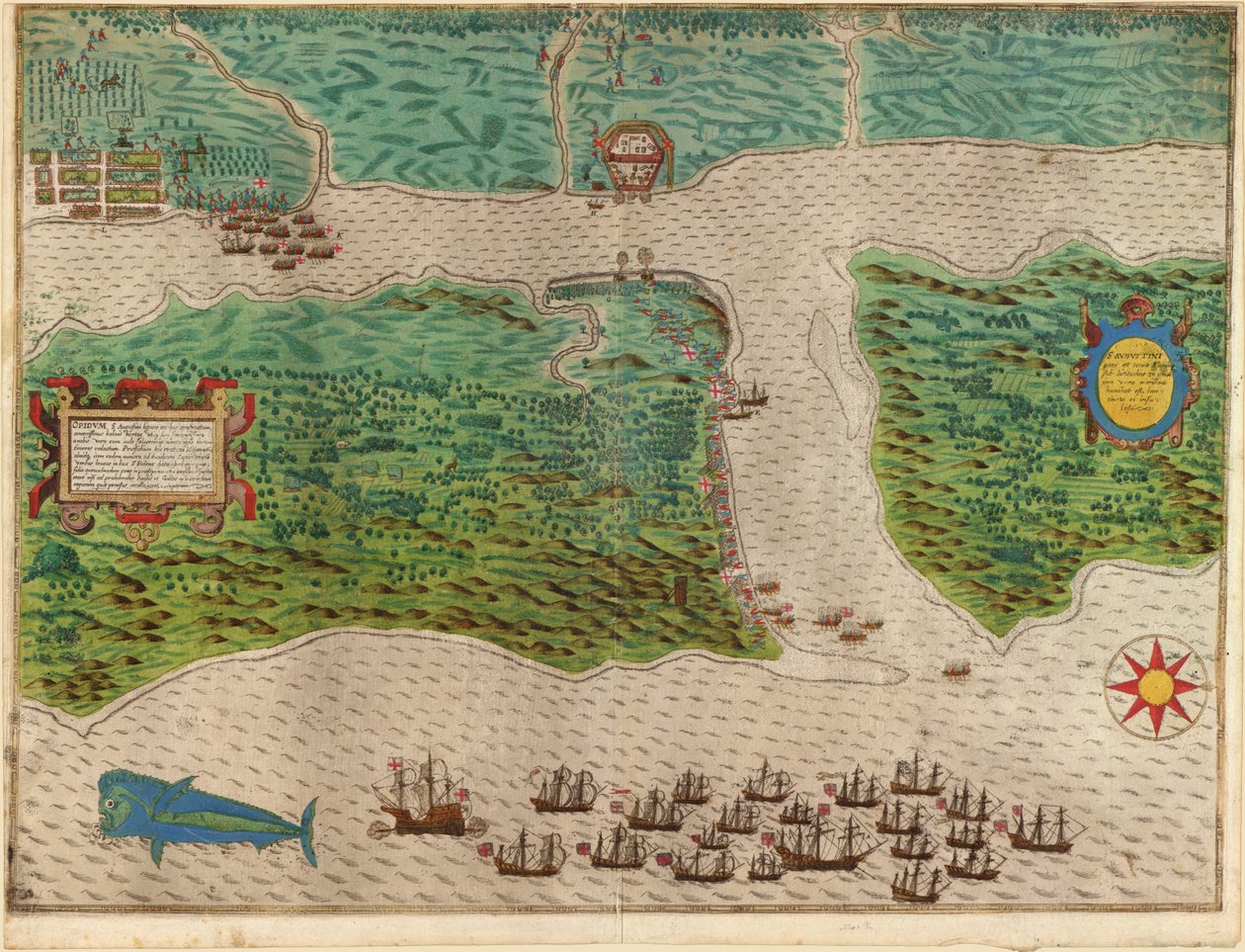 Incursión en el asentamiento español de San Agustín en Florida de Baptista Boazio