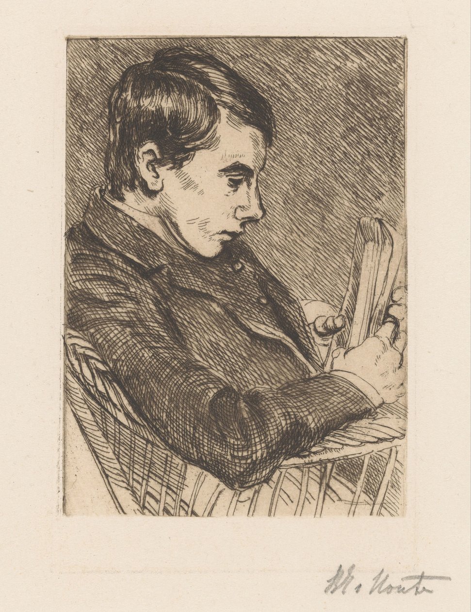 Retrato de H.W. Mouton con libro de Barbara Elisabeth van Houten (signed by artist)