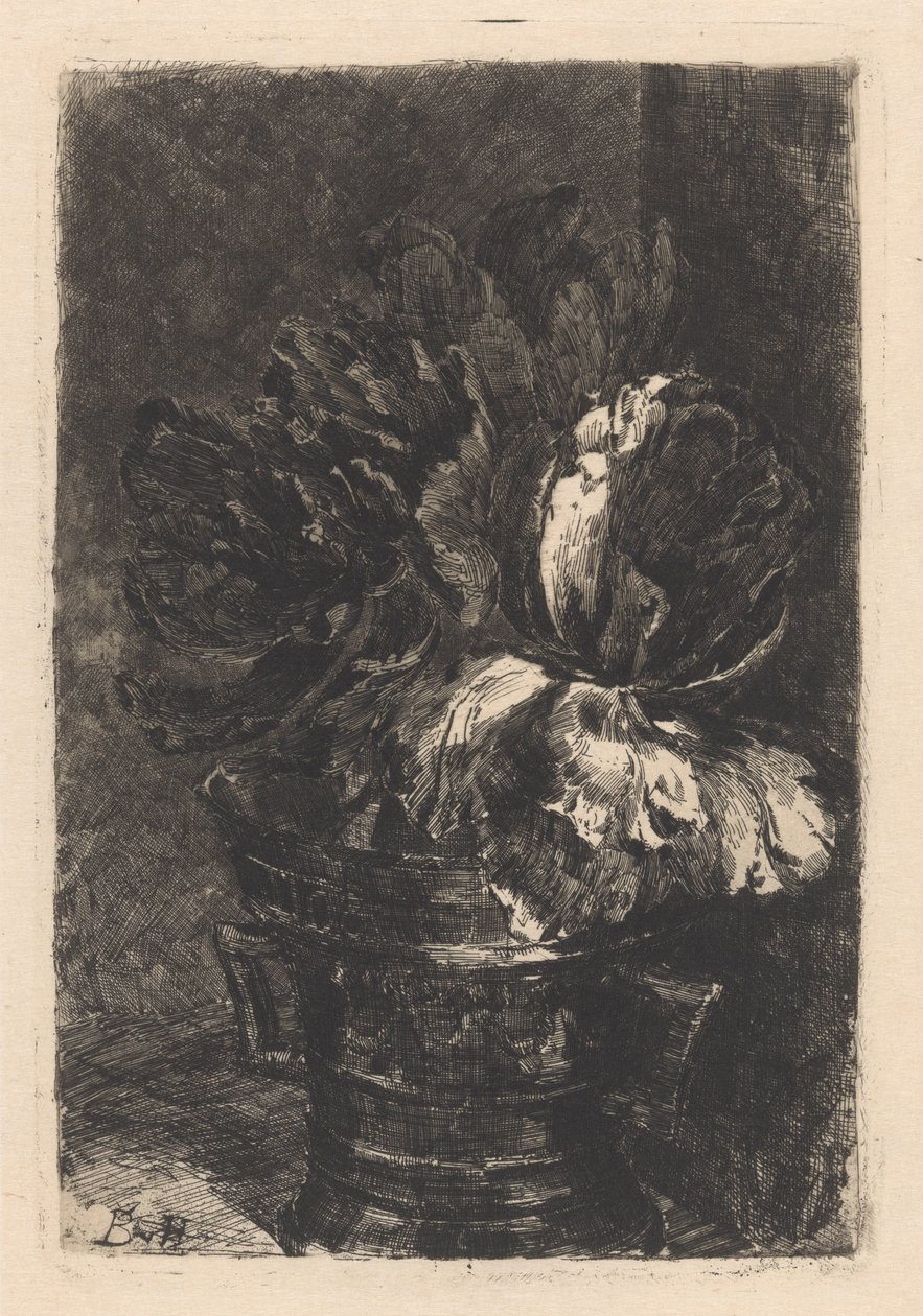 Tulipanes en mortero de cobre de Barbara Elisabeth van Houten