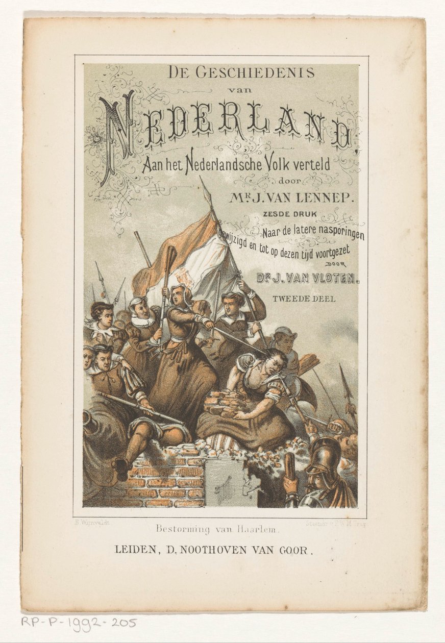 Asalto de Haarlem (título sobre el objeto) Página de título para: J. van Lennep y J. van Vloten, The History of the Netherlands, Told to the Dutch People, 1880 de Barend Wijnveld