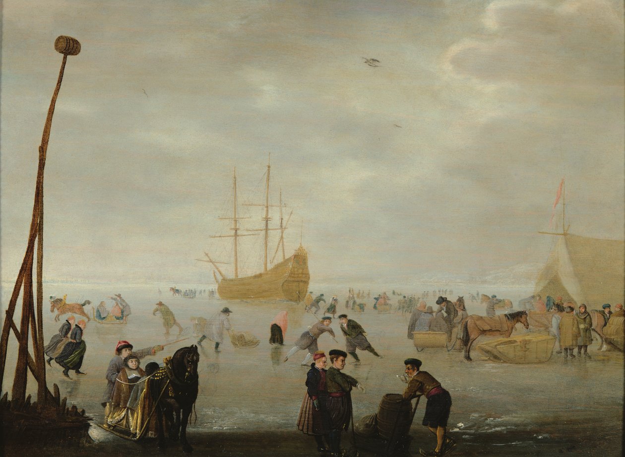 Paisaje con Patinadores y Trineos de Barent Avercamp