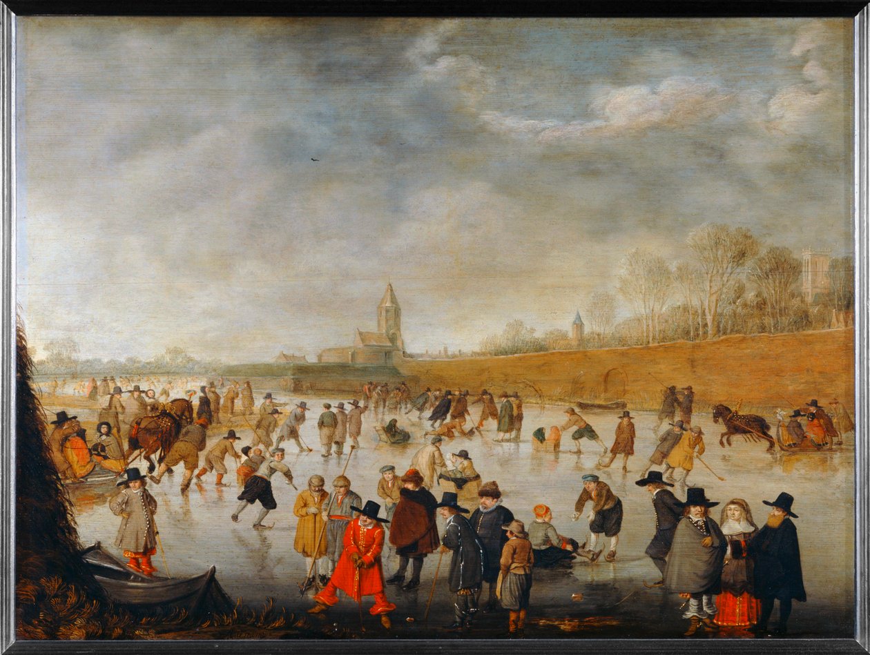 Patinaje en Kampen - Patinaje sobre hielo en Kampen ... de Barent Avercamp