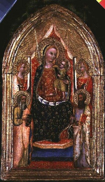 Madonna y Niño entronizados con San Bartolomé y otros santos de Bargello Master