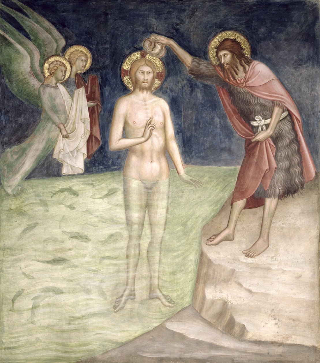 Bautismo de Cristo, de una serie de Escenas del Nuevo Testamento de Barna da Siena