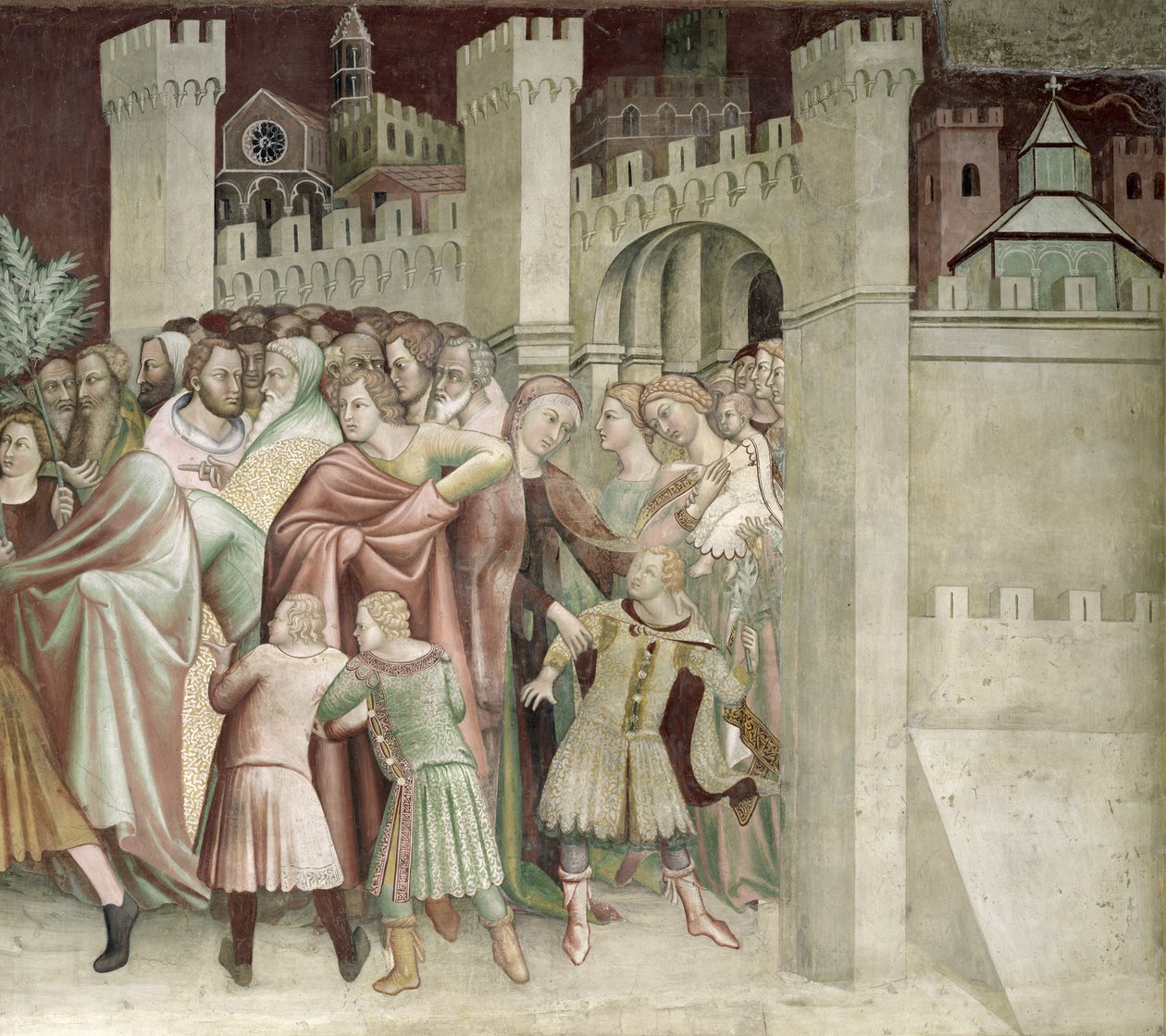 La multitud en la entrada a Jerusalén, de una serie de Escenas del Nuevo Testamento de Barna da Siena
