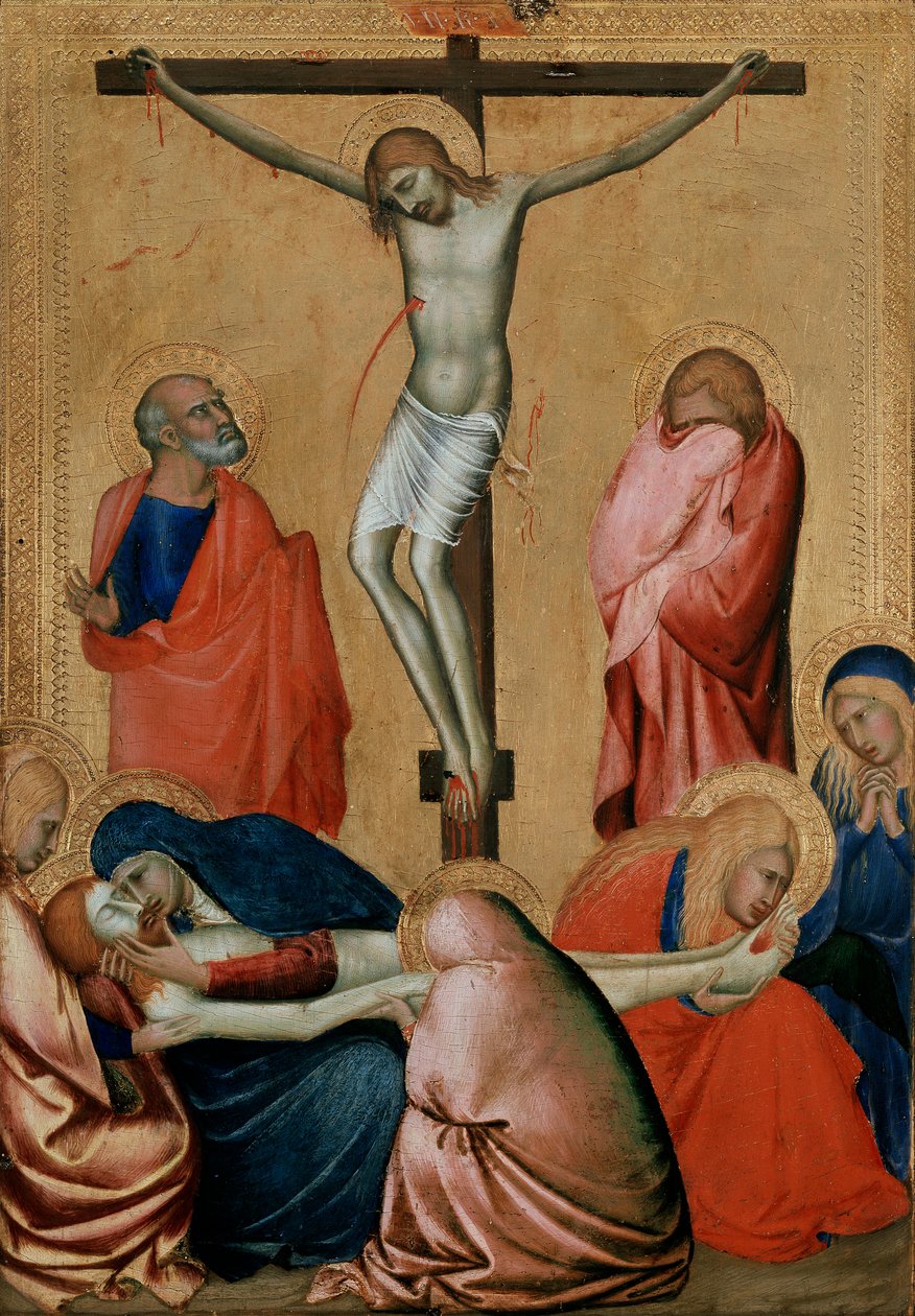 La Crucifixión y el Lamento, siglo XIV de Barna da Siena