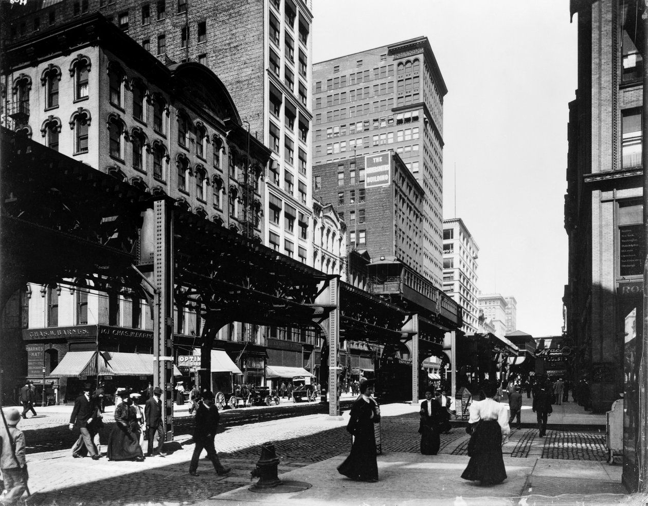 Vías elevadas en Wabash Avenue, Chicago, Illinois, EE.UU. de Barnes and Crosby