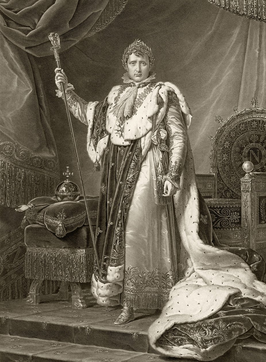 Napoleón I, Emperador de Francia, en sus ropas de coronación, grabado por Auguste Desnoyers (1779-1857) de Baron François Pascal Simon Gérard