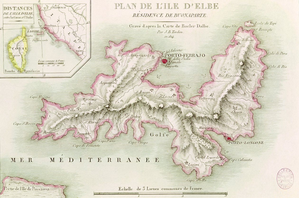 Mapa de la Isla de Elba, grabado por Jean-Baptiste Tardieu (1768-1837) 1814 de Baron Louis Albert Bacler d