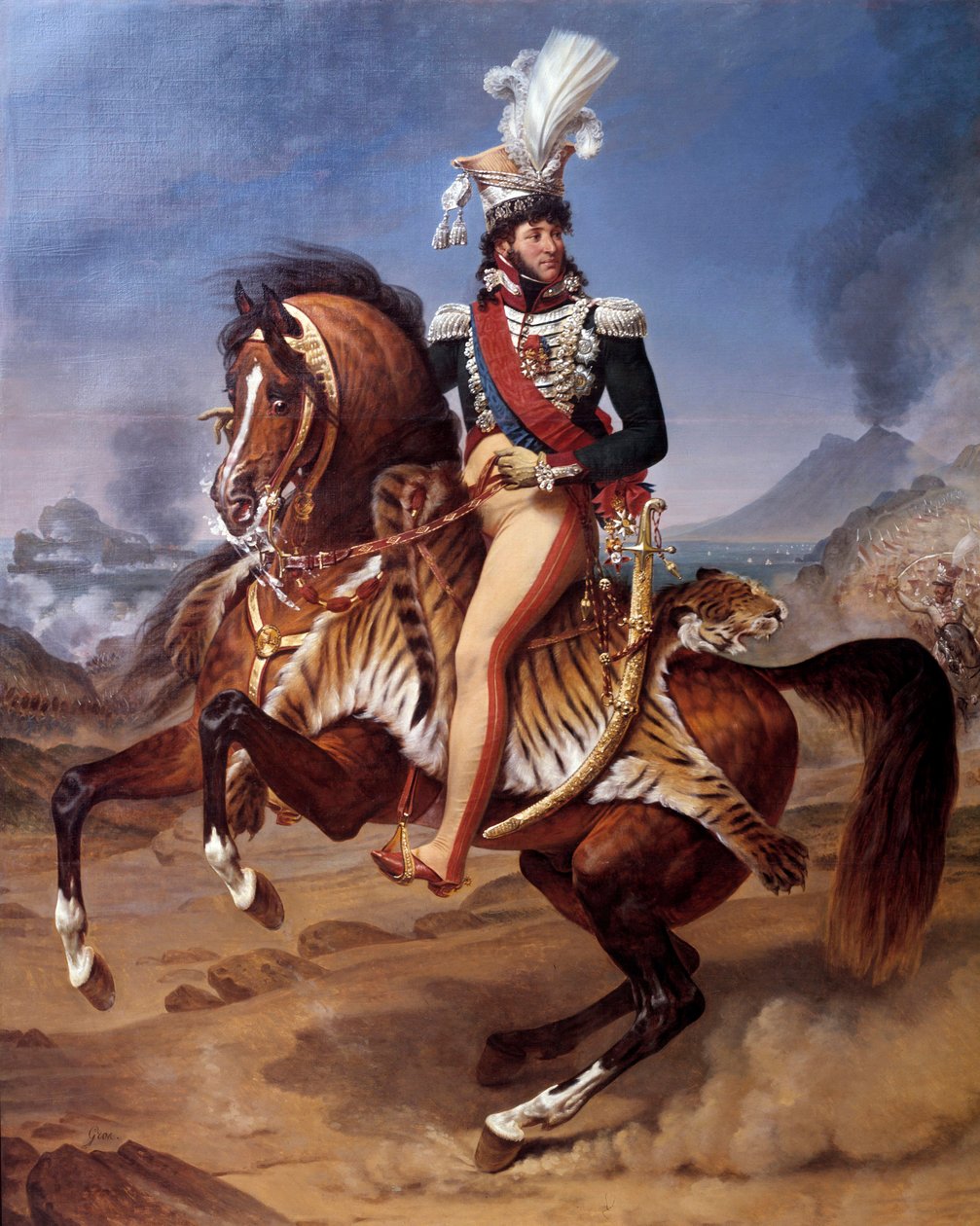 Retrato ecuestre de Joachim Murat (1767-1815) Rey de Nápoles en Nápoles con vista al Vesubio Pintura de Antoine Jean Gros (1771-1835) siglo XIX - Retrato ecuestre de Joachim Murat (1767-1815), Rey de Nápoles en Nápoles de Baron Antoine Jean Gros