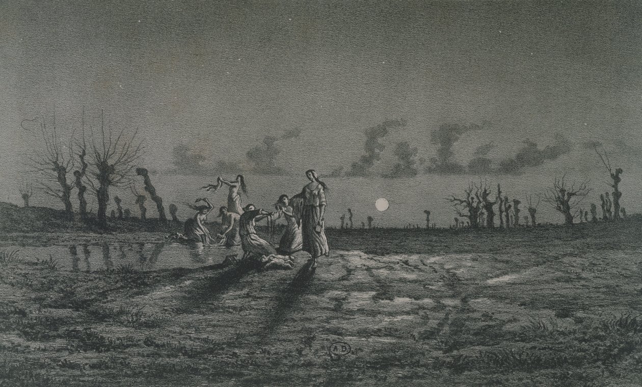 Las Lavanderas o las Lavanderas Nocturnas, ilustración para Leyendas Rústicas de George Sand (1804-76) 1858 de Maurice Sand