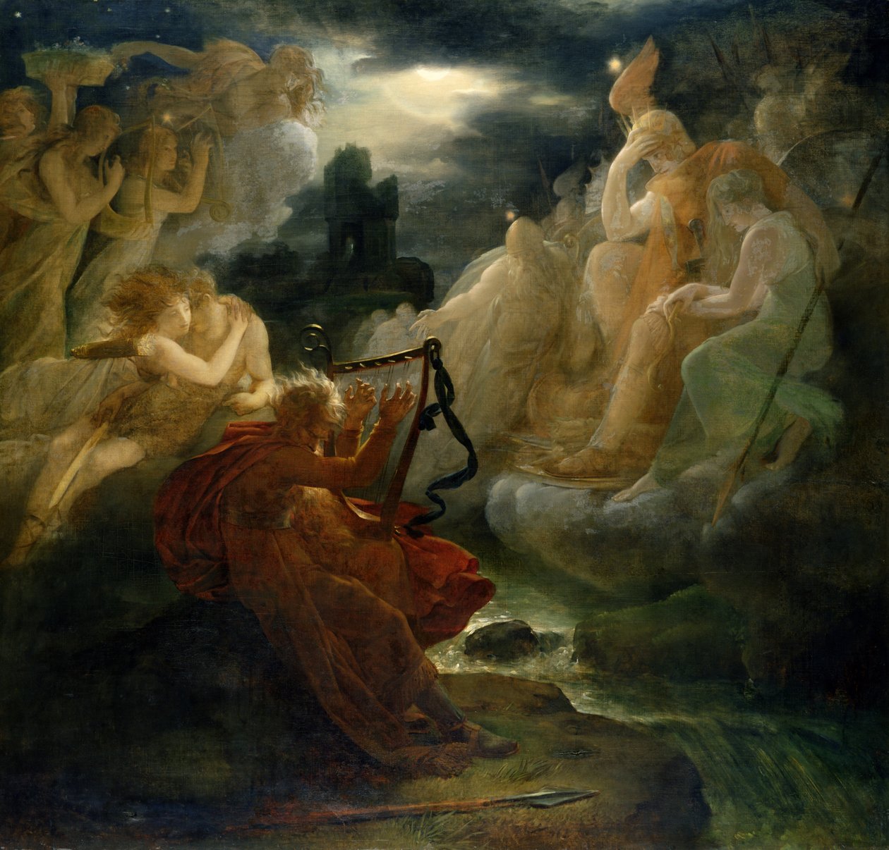 En la orilla del Lora, Ossian invoca un espíritu con el sonido de su arpa, c.1811 de Baron François Pascal Simon Gérard