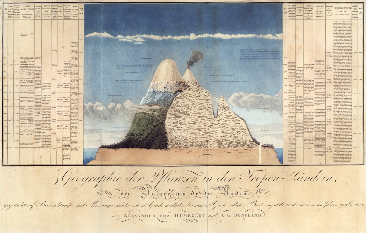 Geografía de las plantas en países tropicales, un estudio de los Andes, dibujado por Schoenberger y Turpin, impreso por Langlois, París de Baron Friedrich Alexander von Humboldt
