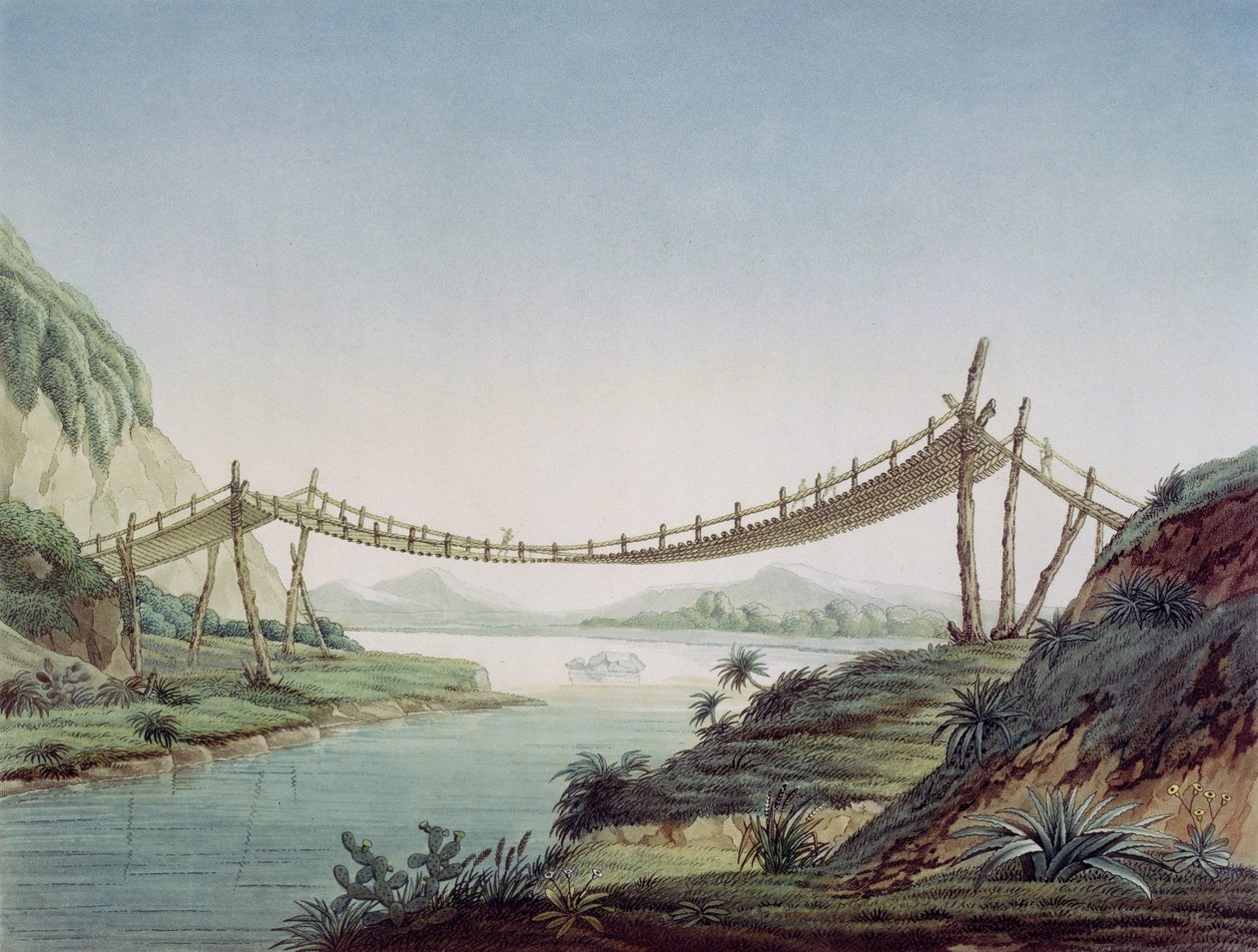 Puente de cuerda cerca de Penipe, cruzando el río Chambo, México, 1810 de Baron Friedrich Alexander von Humboldt