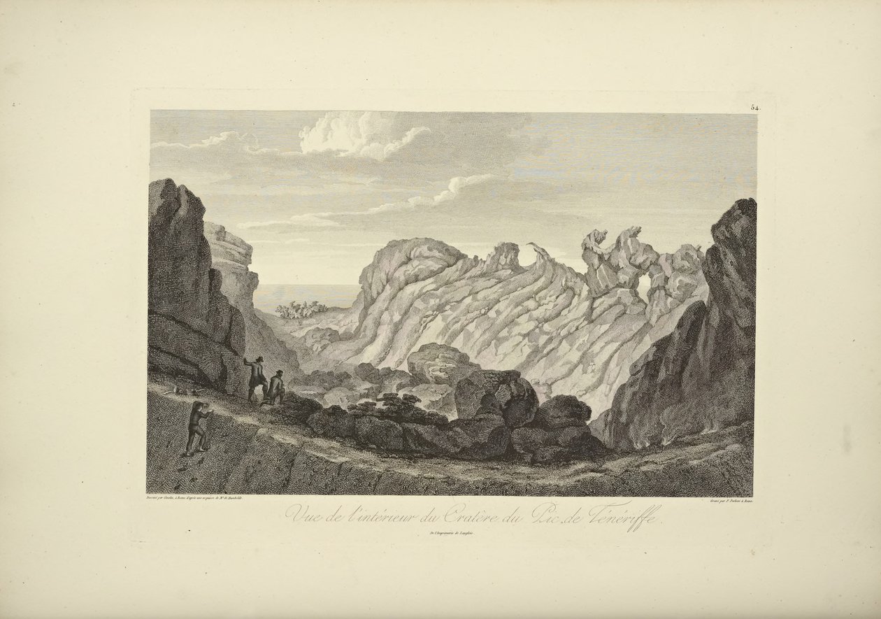 Vista del interior del cráter del Pico de Tenerife, dibujado por Gmelin, ilustración de "Vues des Cordillères et Monumens des Peuples Indigènes de l