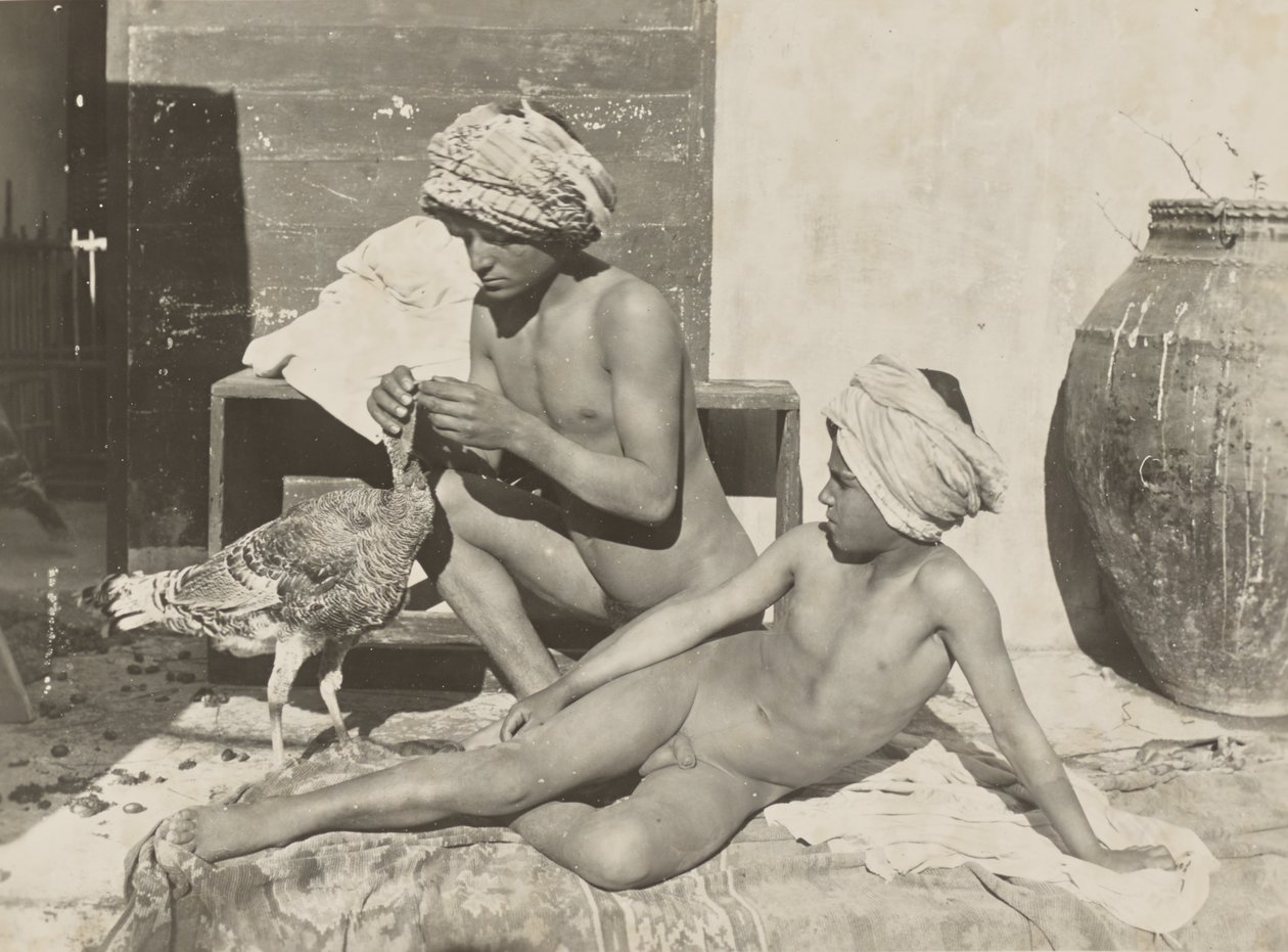 [Dos jóvenes desnudos con pavo] de Baron Wilhelm von Gloeden