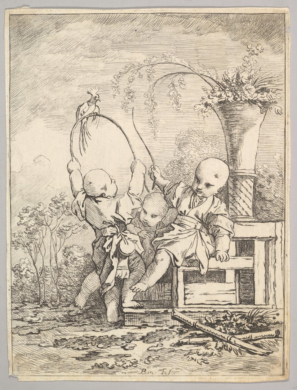 Niños chinos jugando con un loro, 1760-70 de Baron de Thiers Louis Antoine Crozat