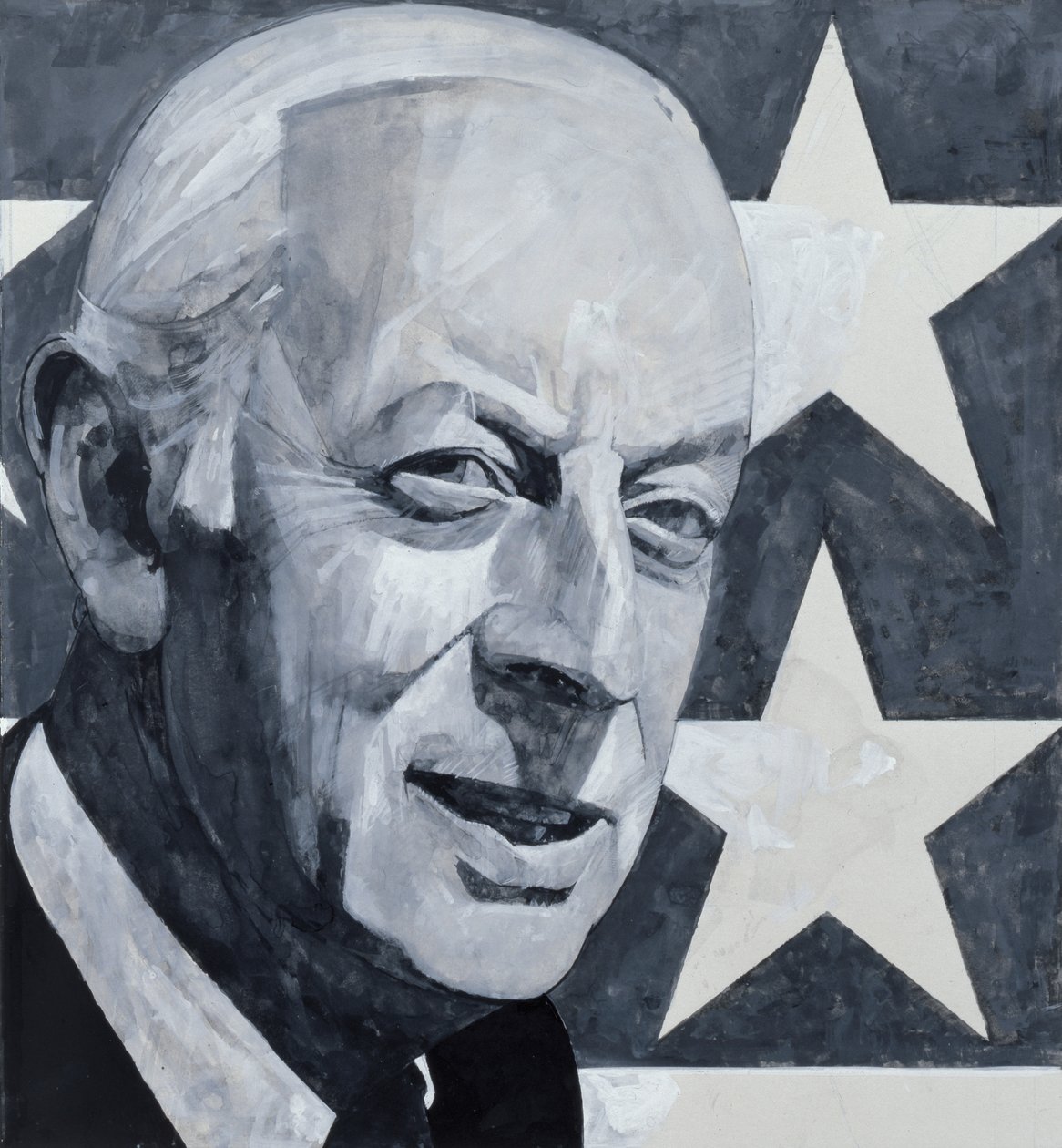 Retrato de Alistair Cooke, ilustración para The Listener, años 1970 de Barry Fantoni